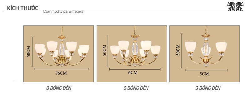 Đèn chùm đồng nhập khẩu phong cách Châu âu abr106-7